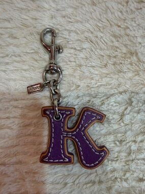Coach Purple 'K' Leather Key Charm with Silver Hardware